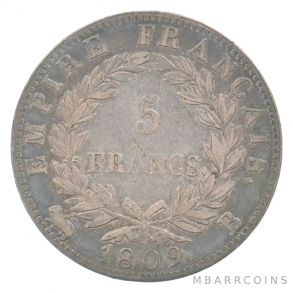 1809 B France Rouen 5 Francs Napoleon Emperor Beautiful Tone *7192