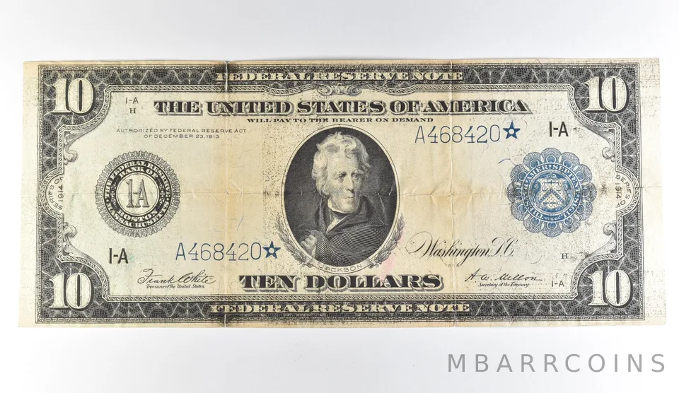 1914 $10 Boston MA FRN Star Note Blue Seal *1659