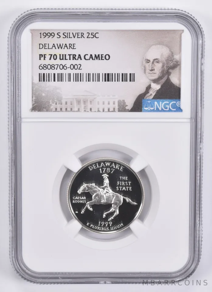1999-S Silver Washington Quarter Delaware PF70 UCAM NGC Special Label