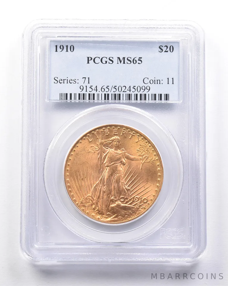 MS65 1910 $20 Saint Gaudens Gold Double Eagle PCGS a6227