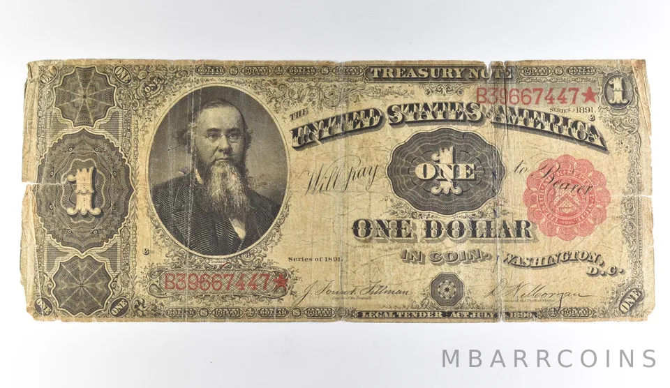 1891 $1 US Treasury Note Star Note Red Seal *1662