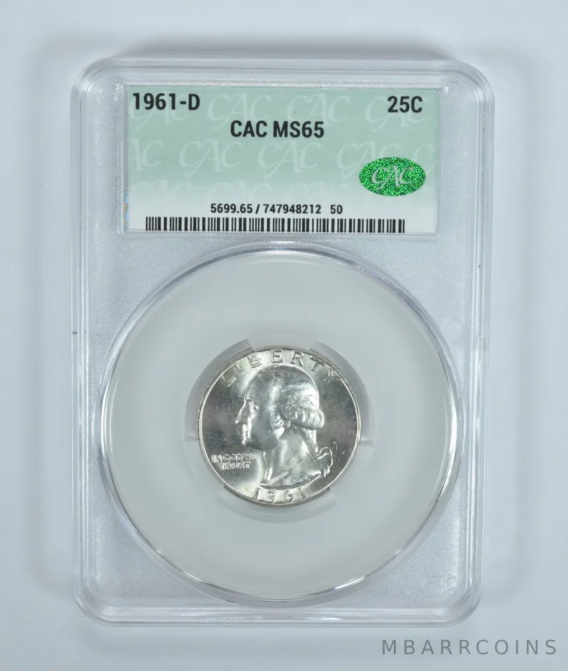 1961-D Washington Quarter MS65 CAC CACg