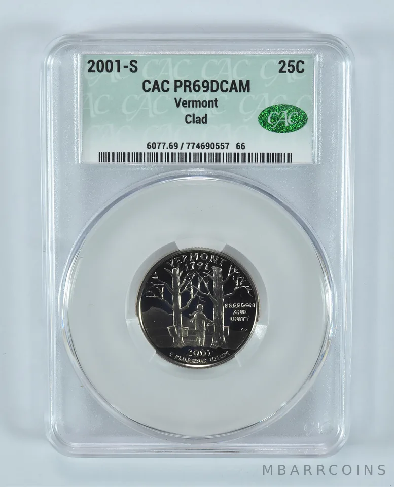 2001-S Washington State Quarter Vermont CLAD PR69 DCAM CAC CACg