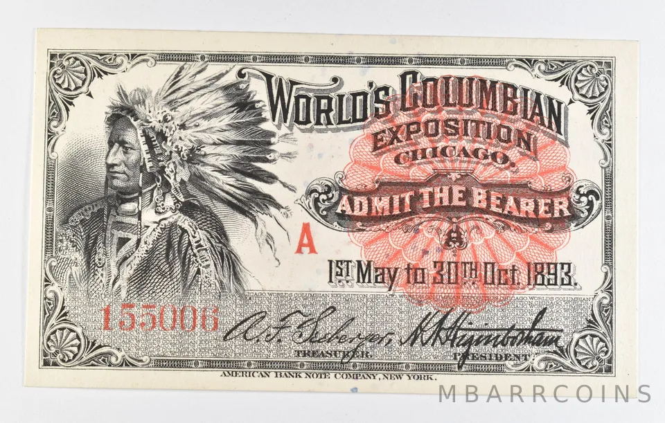1893 Columbian Exposition Chicago Admit One Ticket *8433