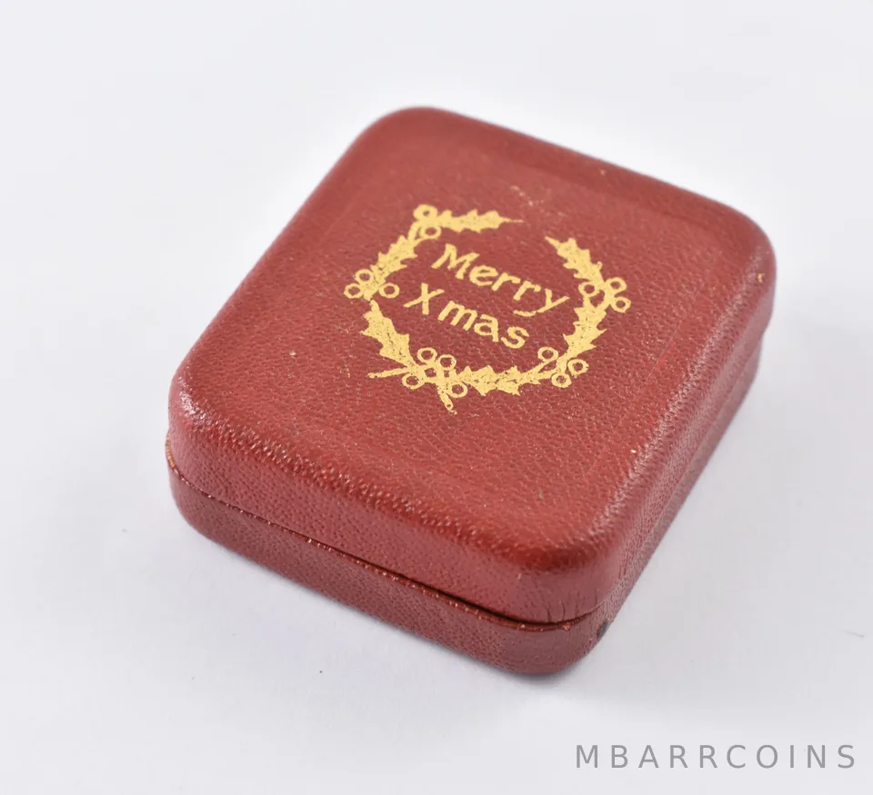 Merry Xmas Christmas Small Red Jewelry Box 1920's Gold Coin Gift *5885