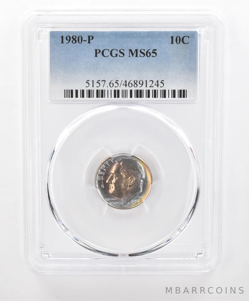 1980-P Roosevelt Dime MS65 PCGS Beautiful Tone *2736