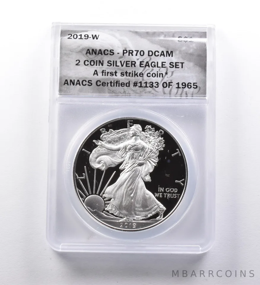 PR70 DCAM 2019-W American Silver Eagle 2 Coin Silver Eagle Set FS ANACS a3013