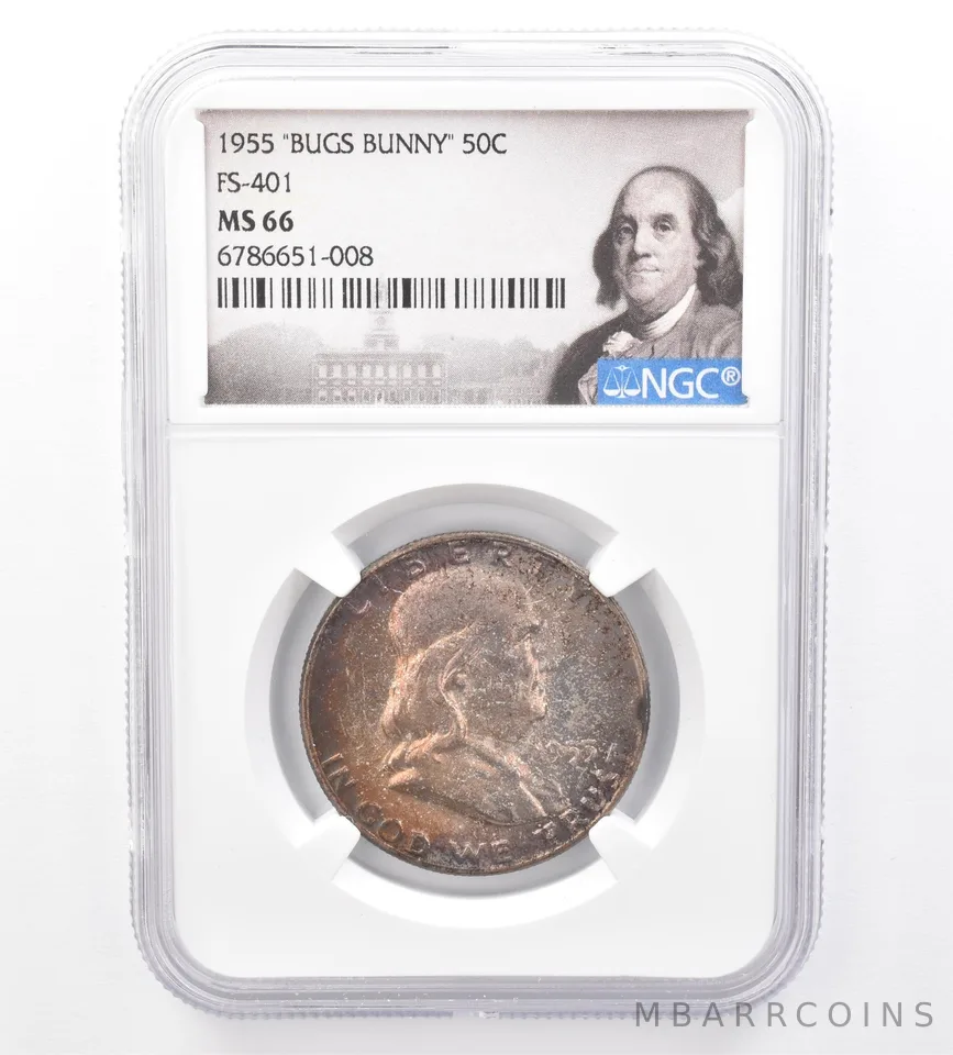 1955 Franklin Half Dollar Bugs Bunny FS-401 MS66 NGC Beautiful Tone a1552