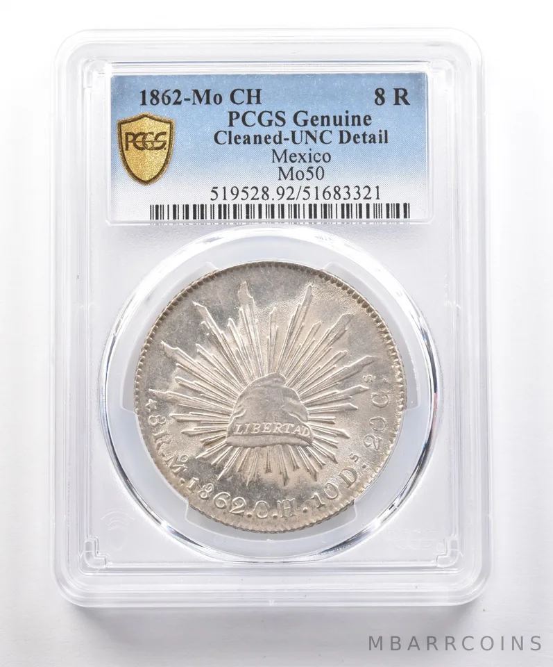 1862 Mo CH Mexico 8 Reales Mo50 Genuine UNC Detail Cleaned PCGS *6212