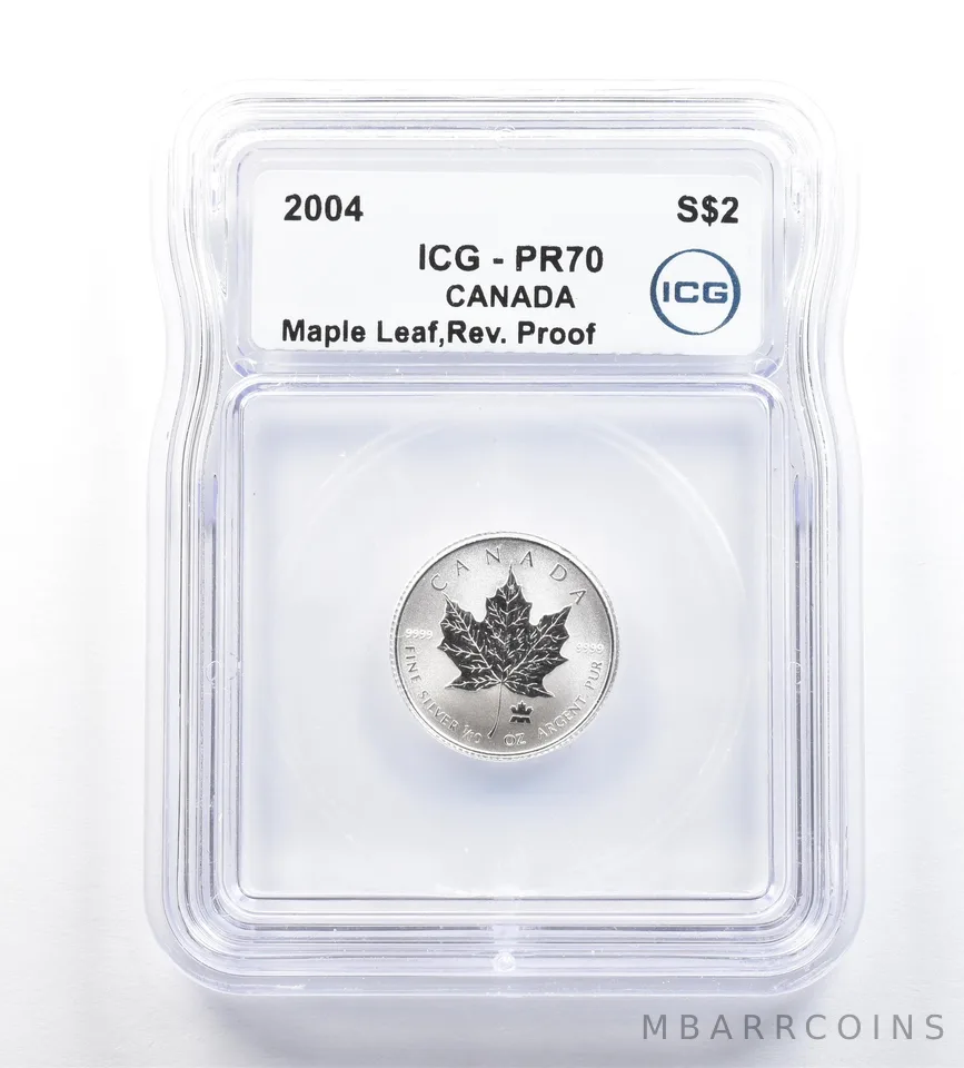 2004 Canada 2 Dollars Silver Maple Leaf Reverse Proof PR70 ICG a5261