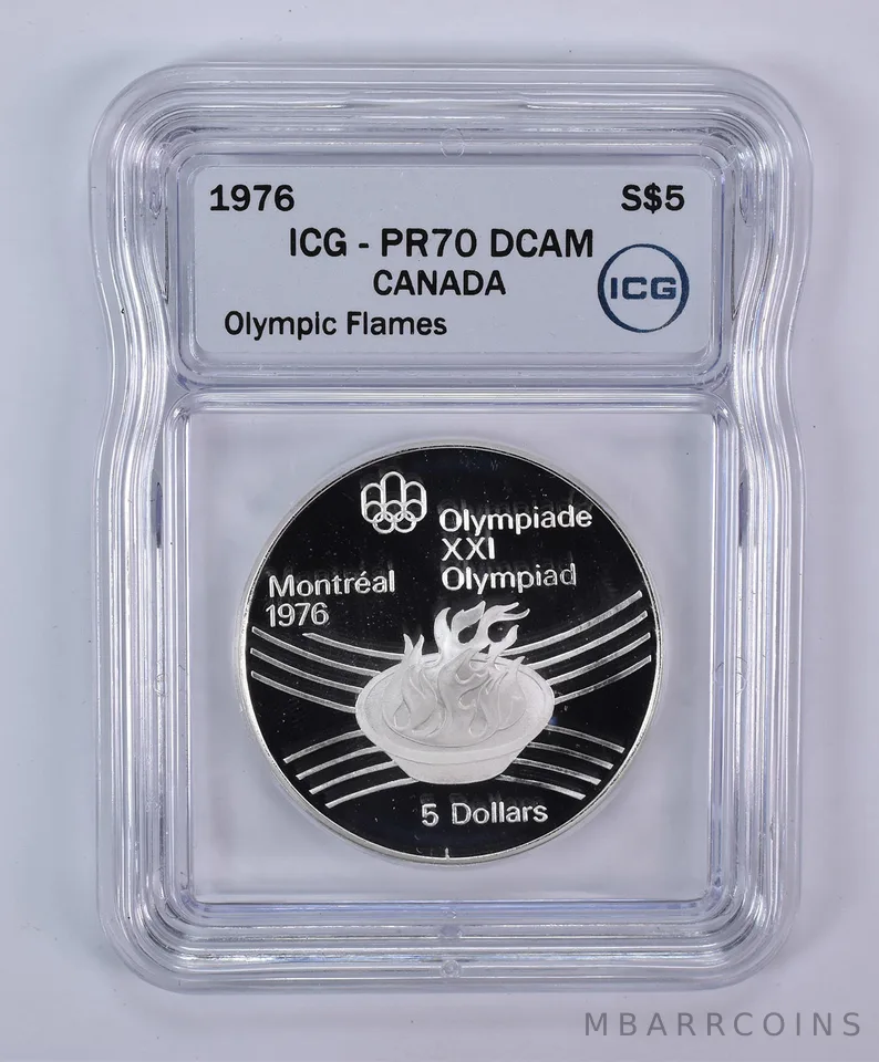 1976 Canada 5 Dollars Silver Montreal Olympics Flames PR70 DCAM ICG
