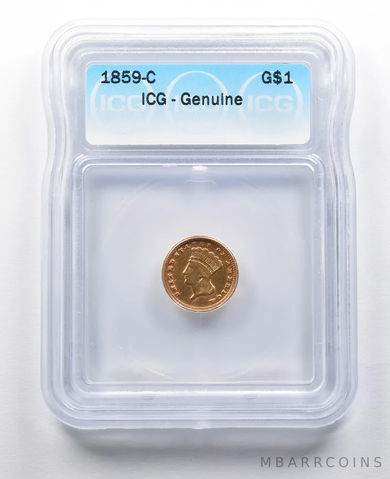 1859-C $1 Indian Princess Head Gold Dollar Piece Genuine ICG a2078