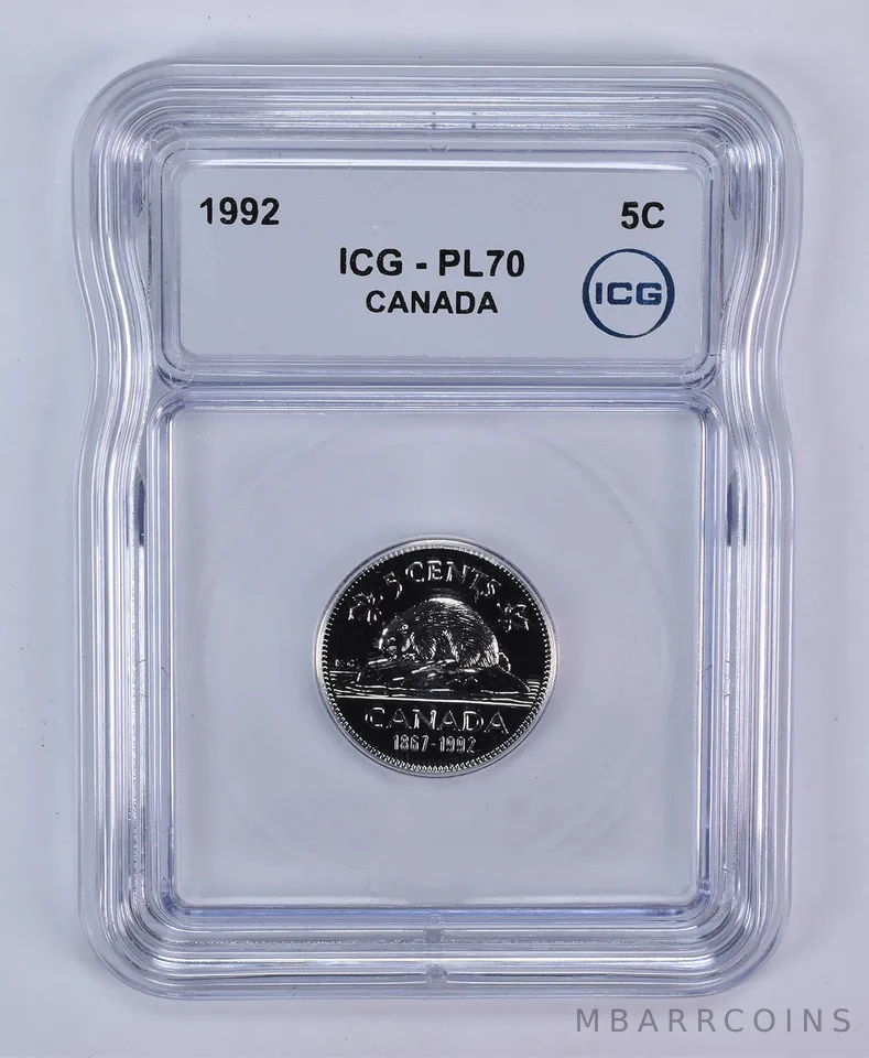 1992 Canada 5 Cents Beaver PL70 ICG