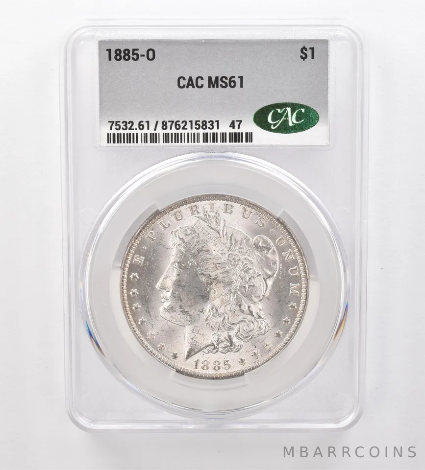 1885-O Morgan Silver Dollar MS61 CAC CACg Beautiful Tone Reverse *2522