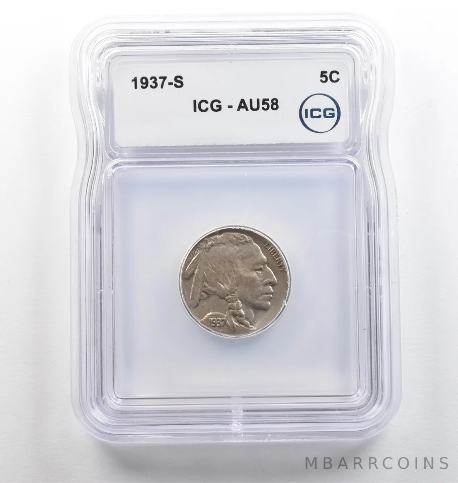 1937-S Indian Head Buffalo Nickel AU58 ICG *3995