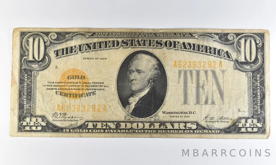 1928 $10 Gold Certificate Yellow Seal *8265