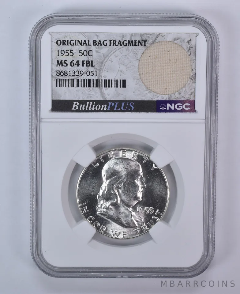 1955 Franklin Half Dollar Original Bag Fragment MS64 FBL NGC