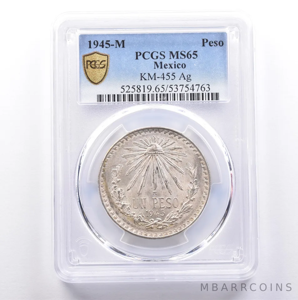 1945 M Mexico Peso Silver KM-455 MS65 PCGS *9047