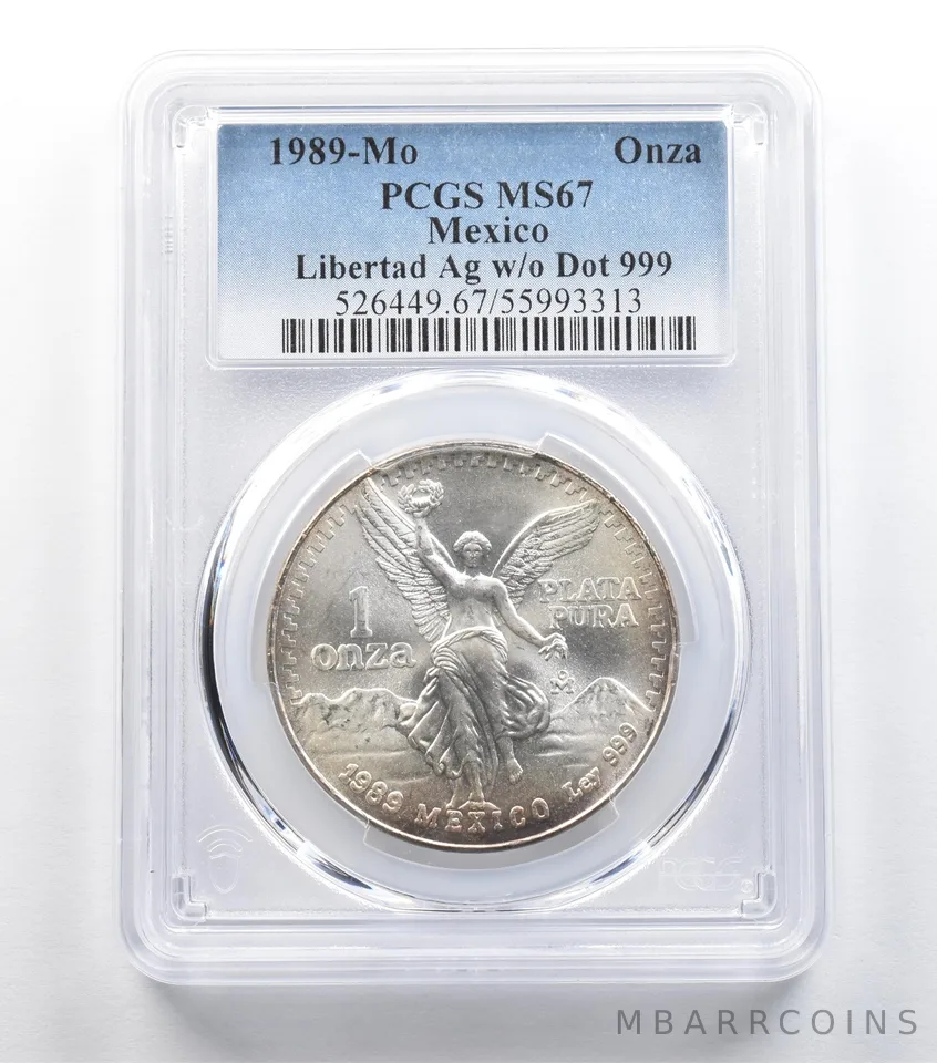1989 Mo Mexico 1 Onza Silver Libertad W/O Dot MS67 PCGS *5412