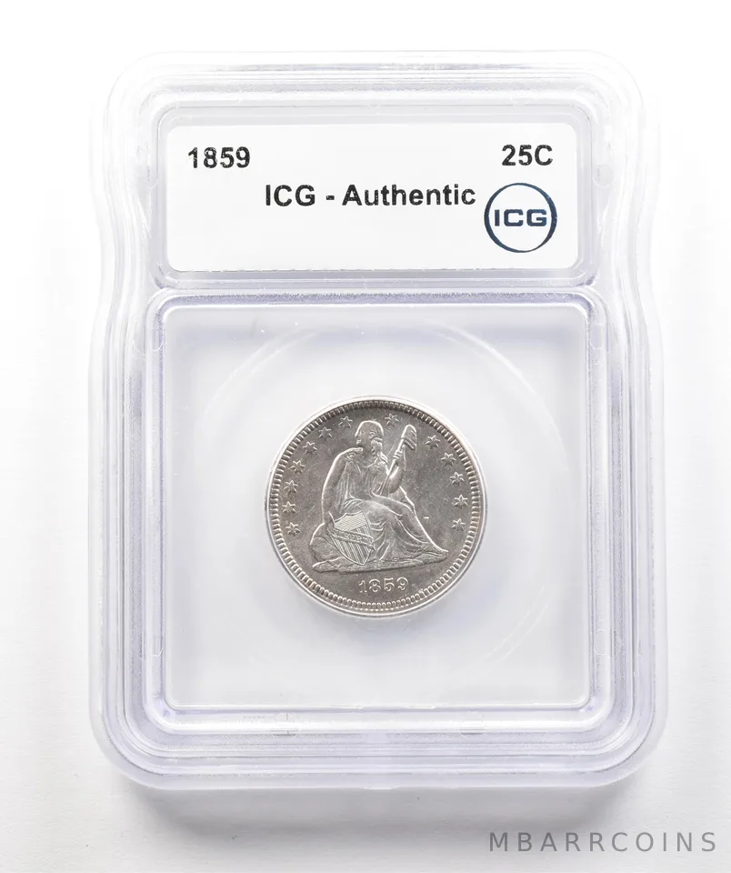 1859 Seated Liberty Quarter Authentic ICG a4300