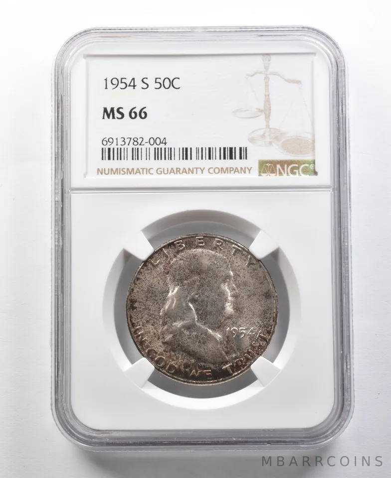 1954-S Franklin Half Dollar MS66 NGC GREAT Color *0317