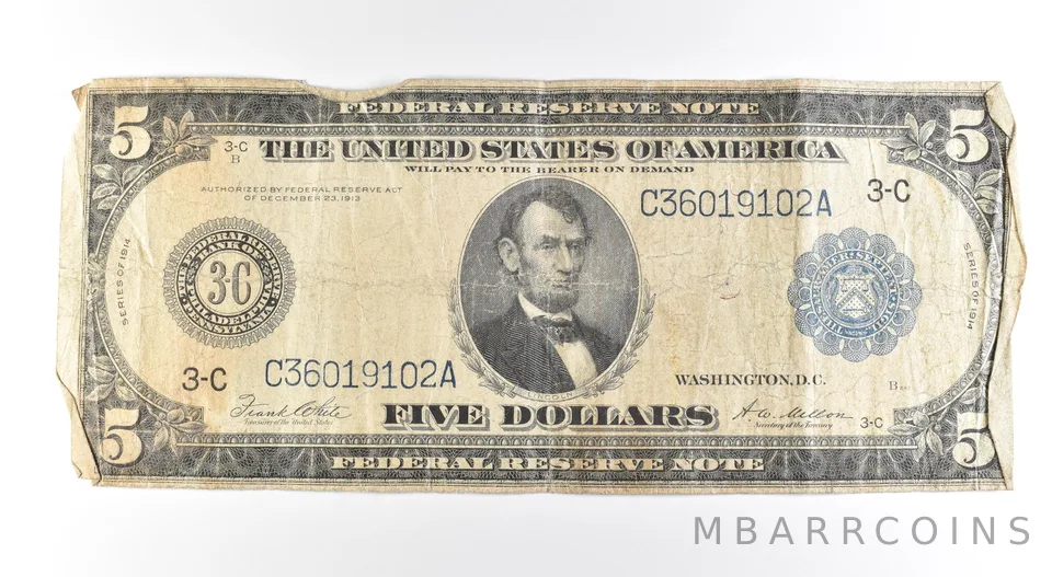 1914 $5 Philadelphia PA FRN Large Note Blue Seal *2718