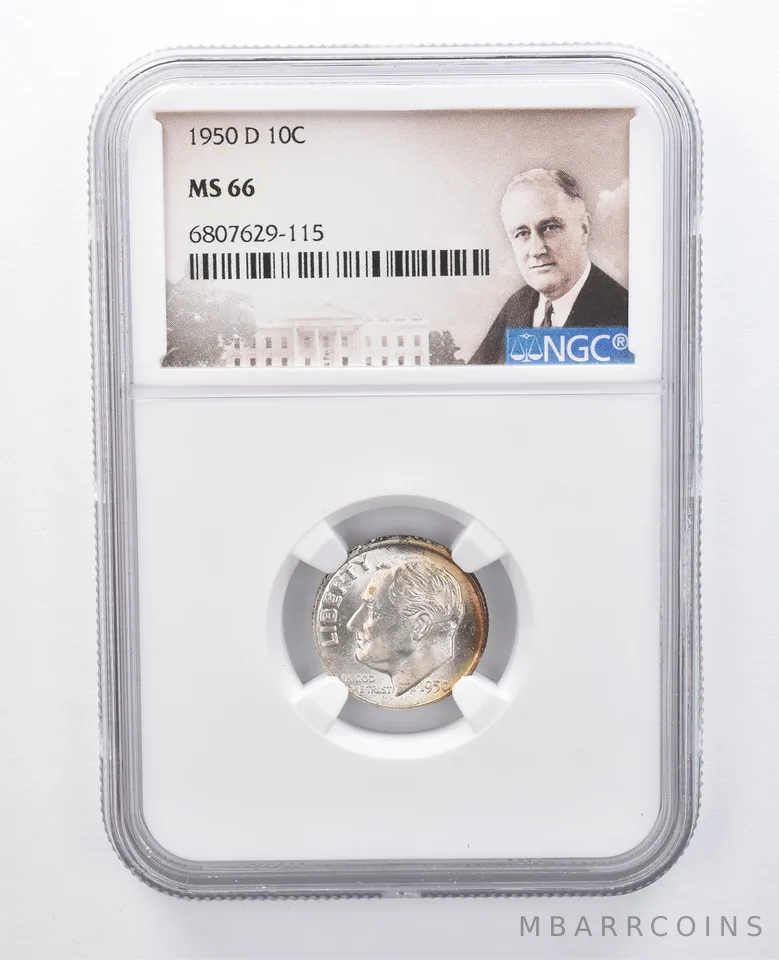 1950-D Roosevelt Dime MS66 NGC Peripheral Tone *7938
