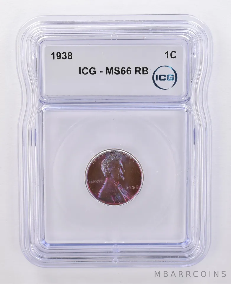 1938 Lincoln Wheat Cent MS66 RB ICG Beautiful Tone *0082
