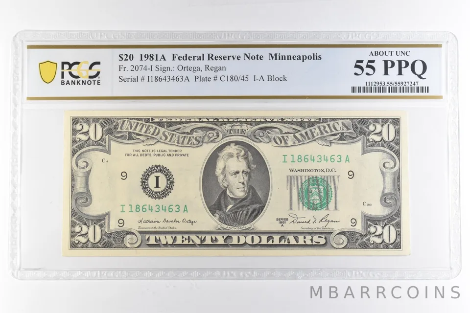 1981 A $20 Minneapolis MN FRN Fr#2074-I About Unc 55 PPQ PCGS *6884
