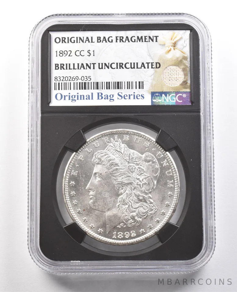 1892-CC Morgan Silver Dollar Original Bag Fragment BU NGC *6147
