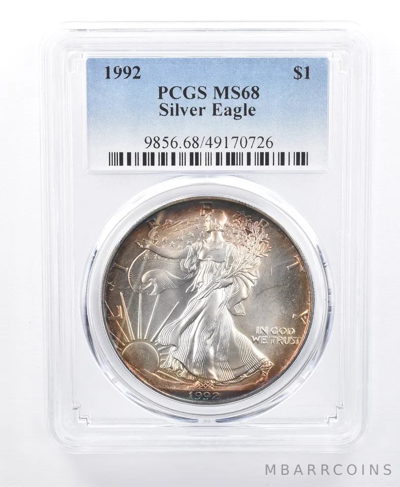 1992 American Silver Eagle MS68 PCGS Peripheral Tone *8612