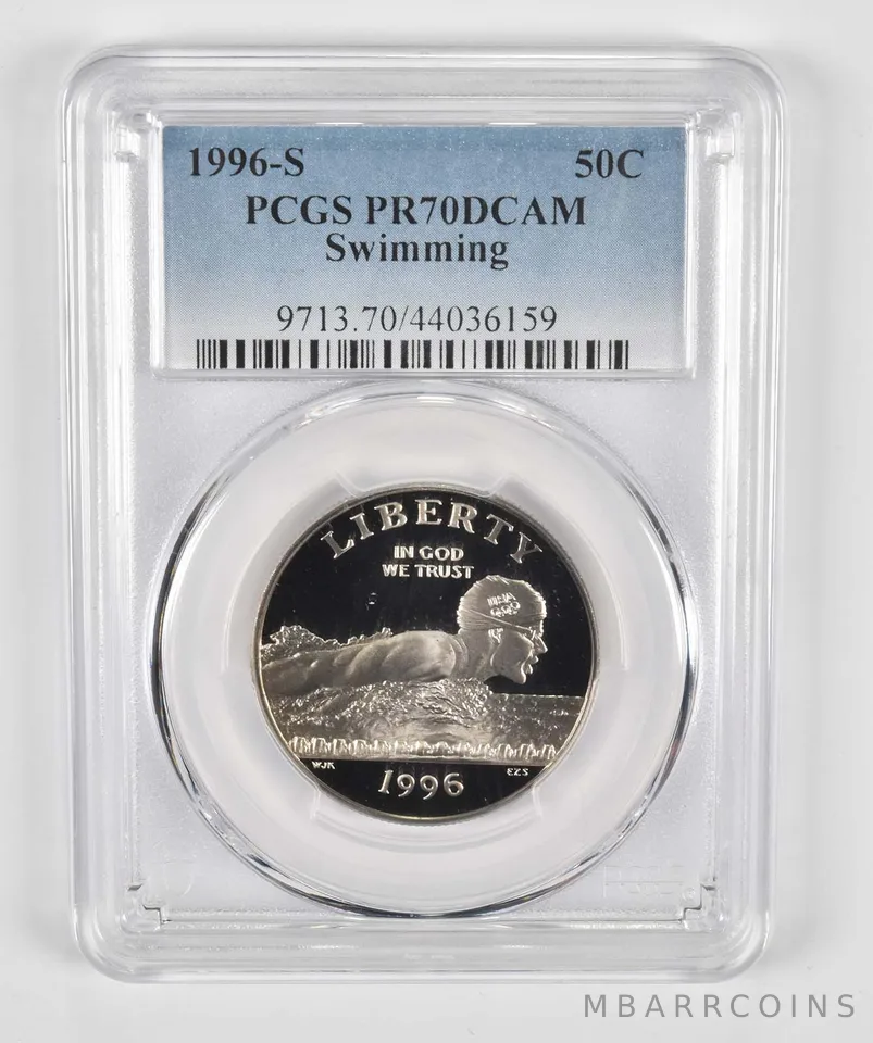 1996-S Olympic Swimming Commemorative Half Dollar PR70 PCGS Blue Label