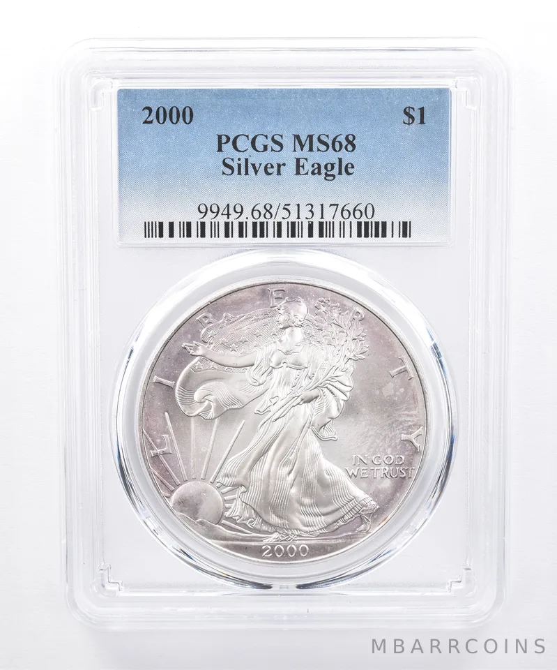 2000 American Silver Eagle MS68 PCGS Peripheral Tone Reverse *8502