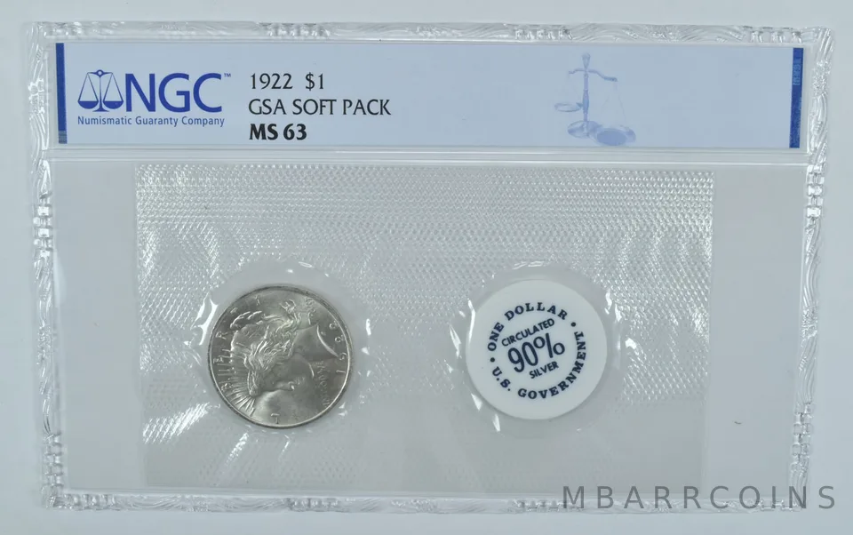 1922 Peace Silver Dollar GSA Soft Pack MS63 NGC a9180
