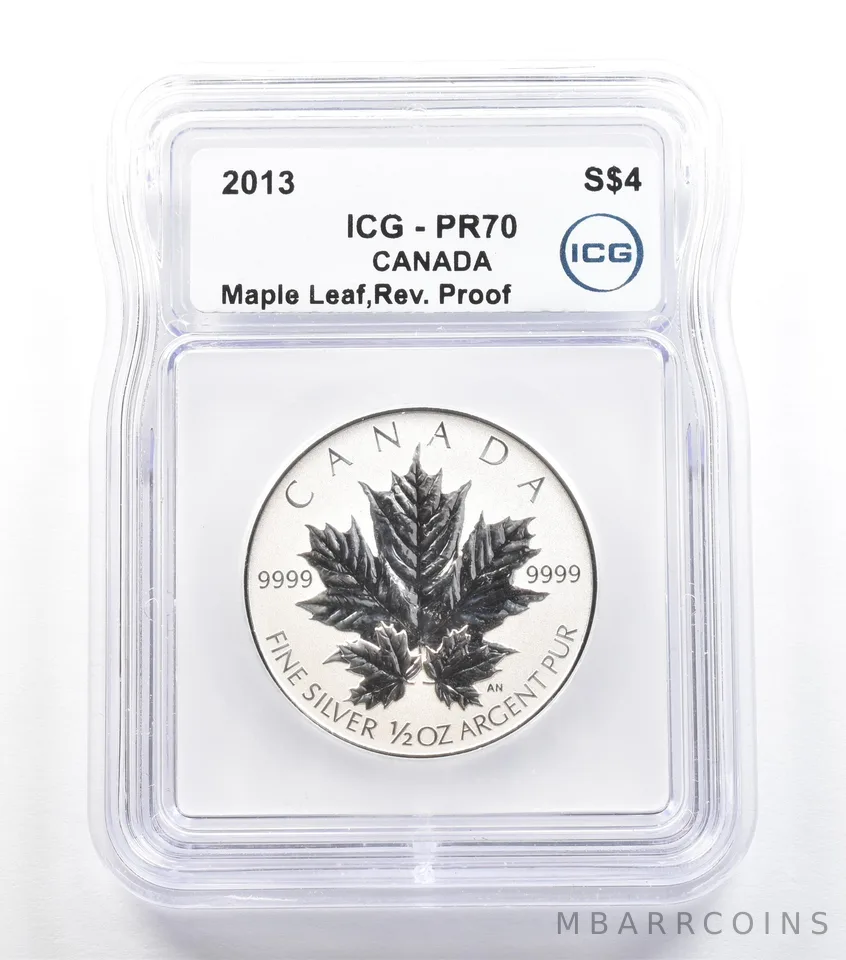 2013 Canada 4 Dollars Silver Maple Leaf 1/2 Oz Reverse Proof PR70 ICG *5564