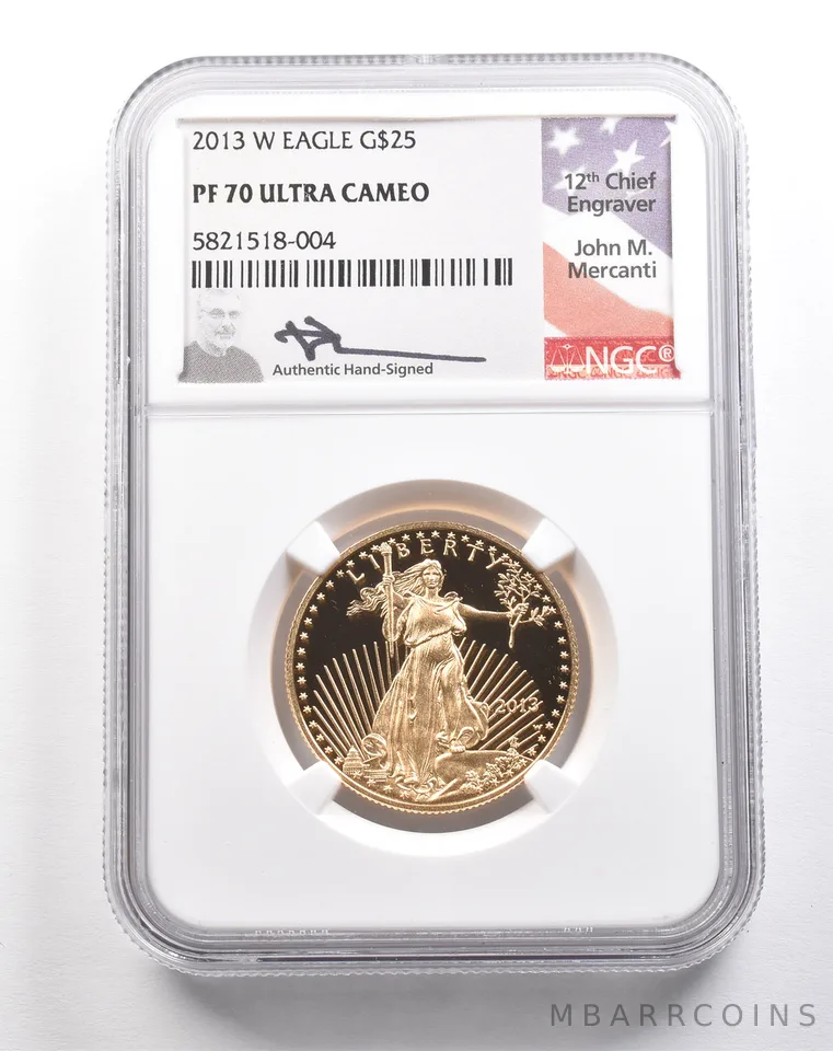 2013-W $25 American Gold Eagle Mercanti 1/2 Oz Gold PF70 UCAM NGC *5460