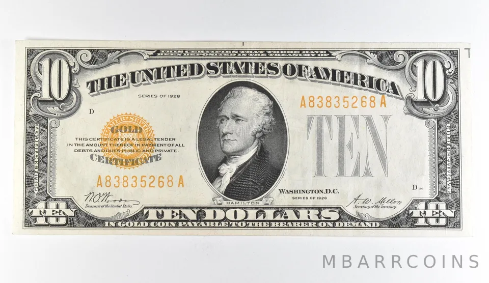 1928 $10 Gold Certificate Yellow Seal *1693