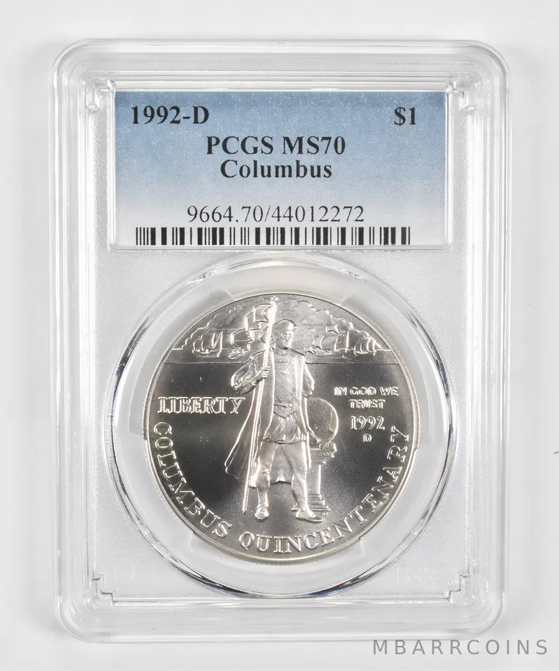 1992-D Columbus Quincentennial Commemorative Dollar MS70 PCGS Blue Label