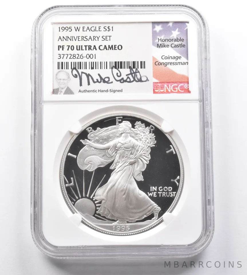 PF70 UCAM 1995-W American Silver Eagle Anniversary Set Castle Signed NGC a8521