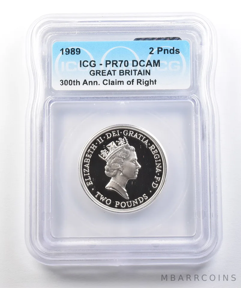 1989 Great Britain 2 Pounds 300th Anniversary Claim Of Right PR70 DCAM ICG *0441