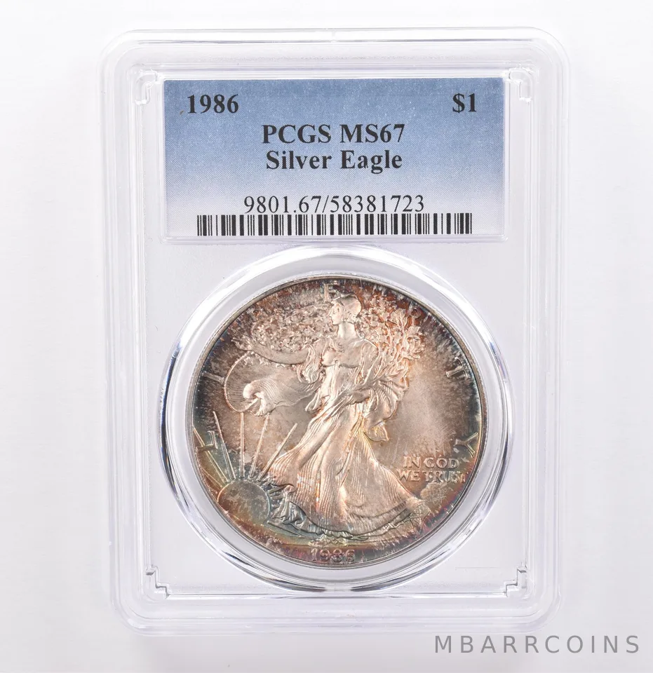 1986 American Silver Eagle MS67 PCGS Beautiful Tone *9285