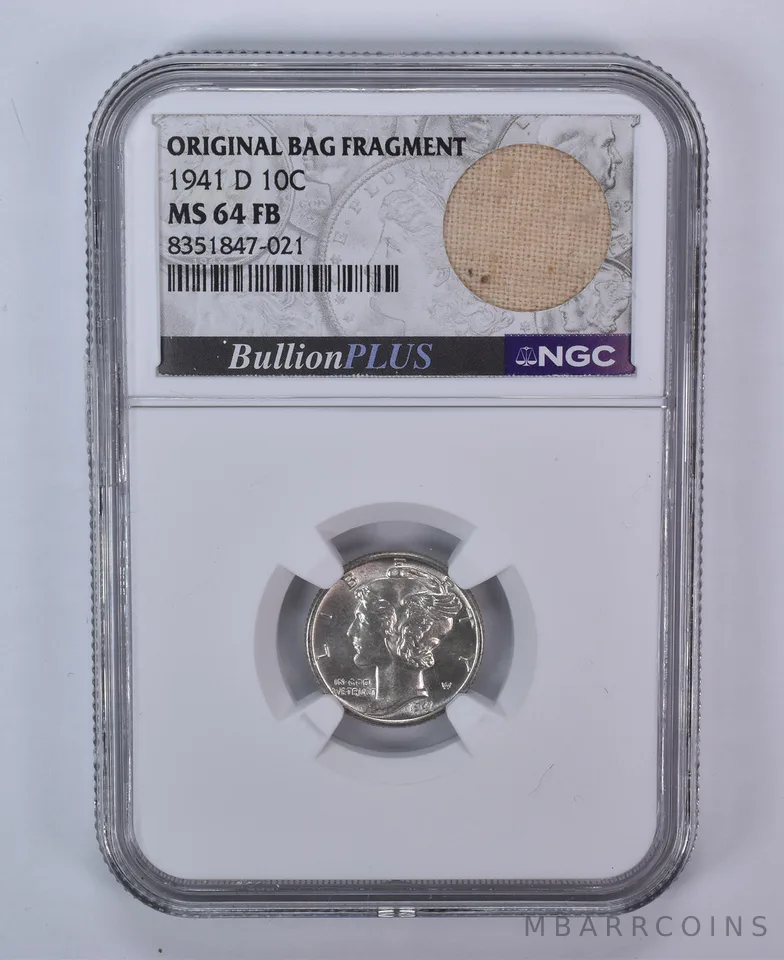 1941-D Mercury Dime Original Bag Fragment MS64 FB NGC