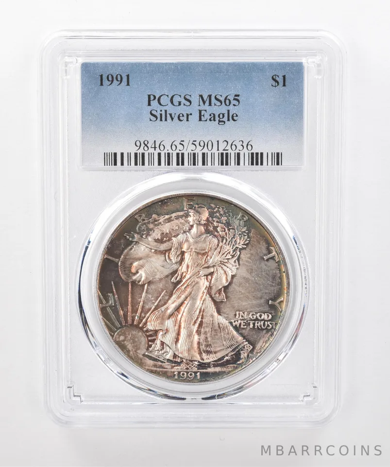 1991 American Silver Eagle MS65 PCGS Beautiful Tone *1530