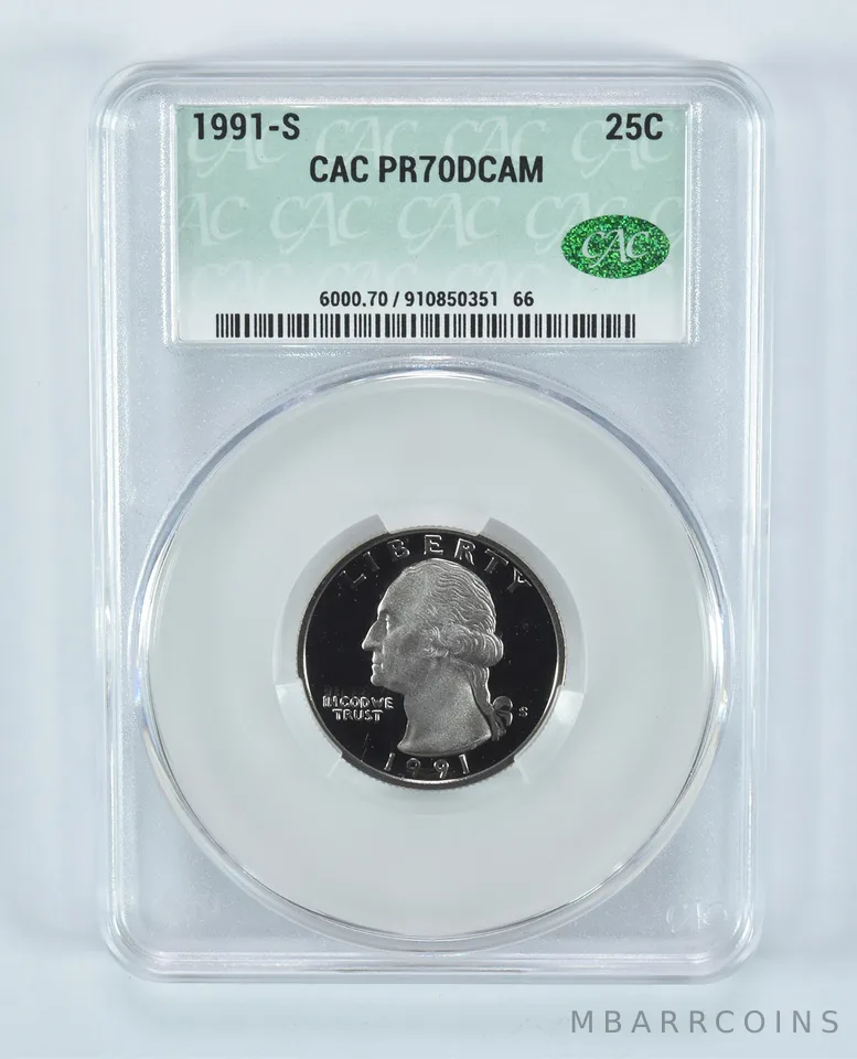 1991-S Washington Quarter PR70 DCAM CAC CACg