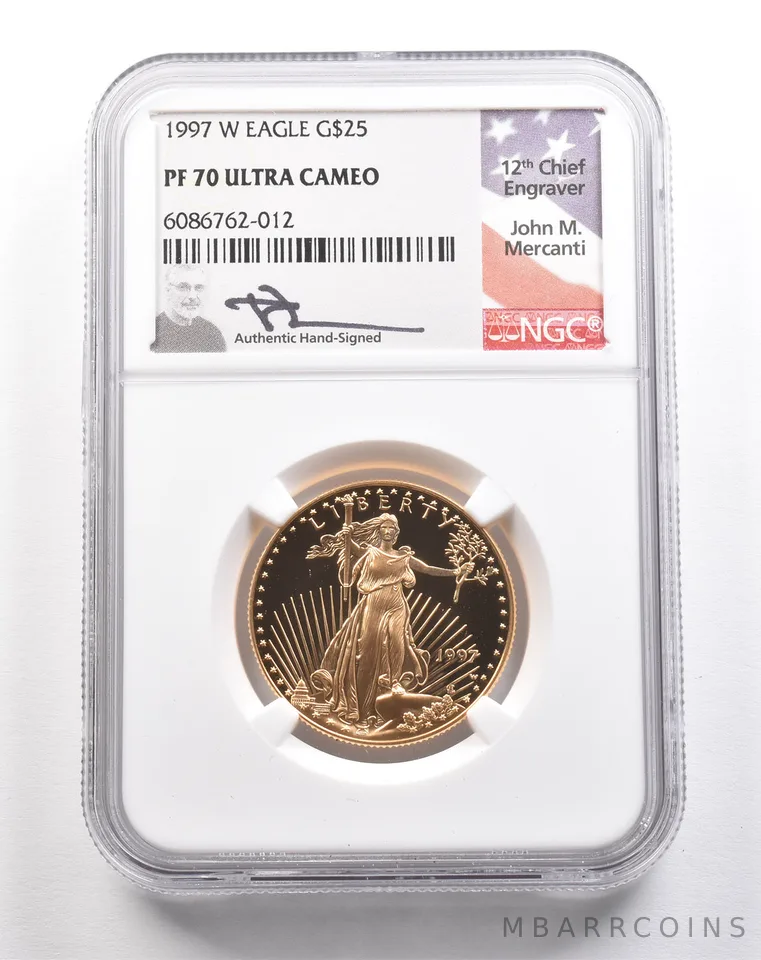 1997-W $25 American Gold Eagle Mercanti 1/2 Oz Gold PF70 UCAM NGC *5454