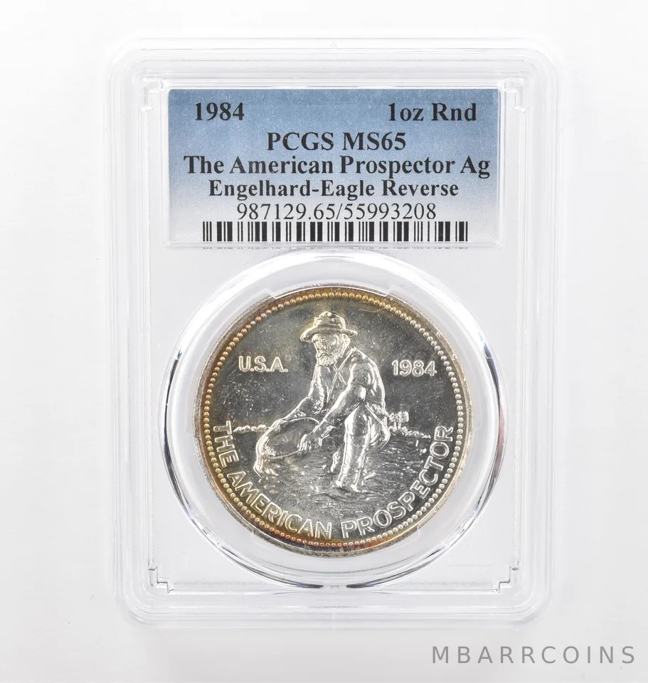 1984 Engelhard Prospector 1 Oz Silver Eagle Reverse MS65 PCGS Nice Tone a2173