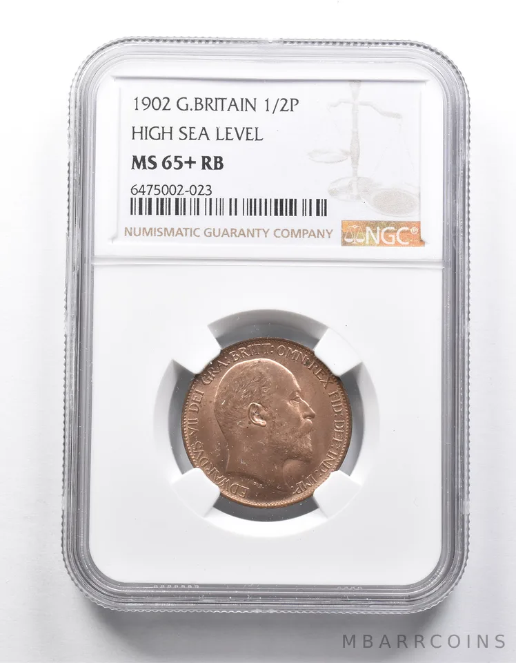 MS65+ RB 1902 Great Britain 1/2 Penny High Sea Level NGC *9939