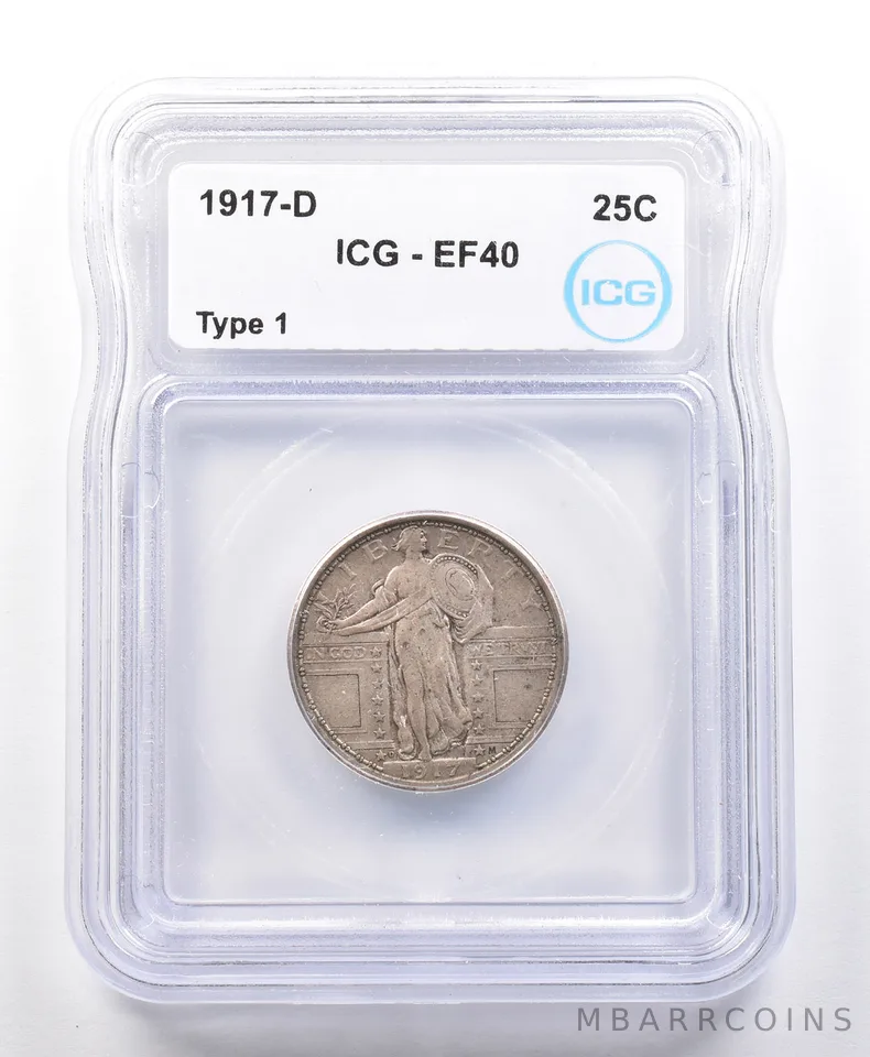 1917-D Standing Liberty Quarter Type 1 EF40 ICG *4128