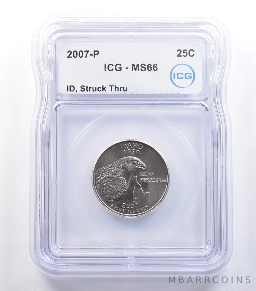 2007-P Washington State Quarter Idaho Mint Error Struck Thru MS66 ICG *9591