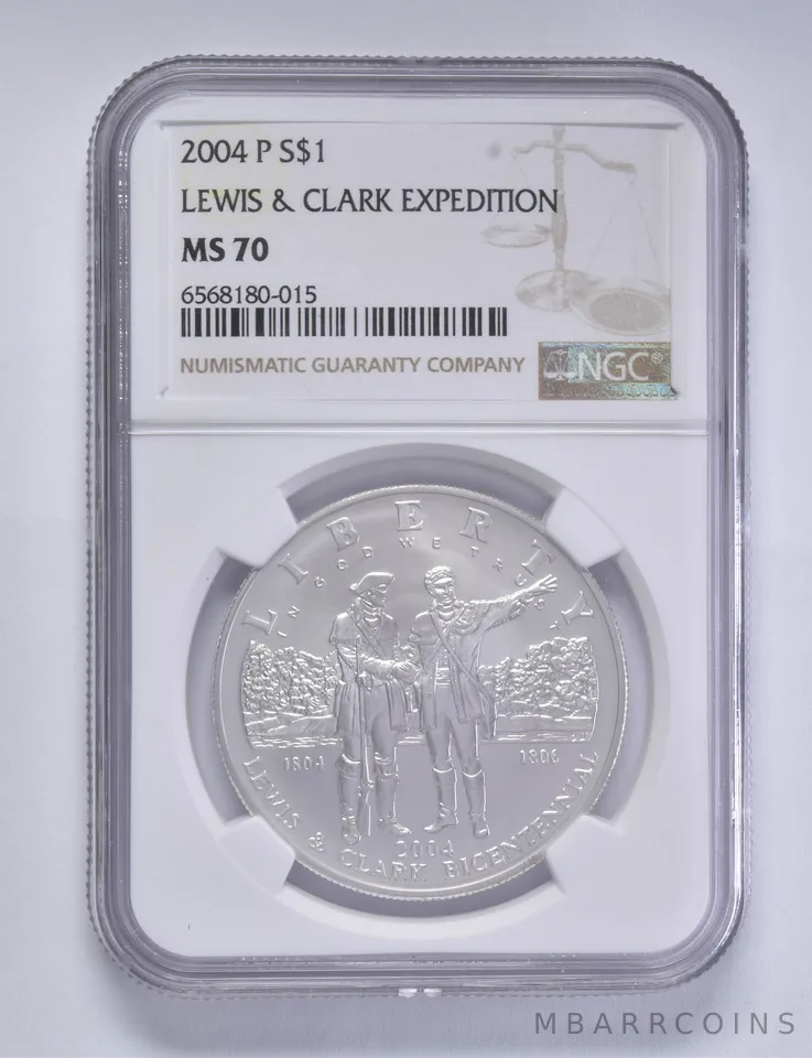 2004-P Lewis & Clark Commemorative Silver $1 MS70 NGC Brown Lbl
